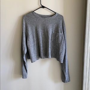 Cropped waffle knit sweater